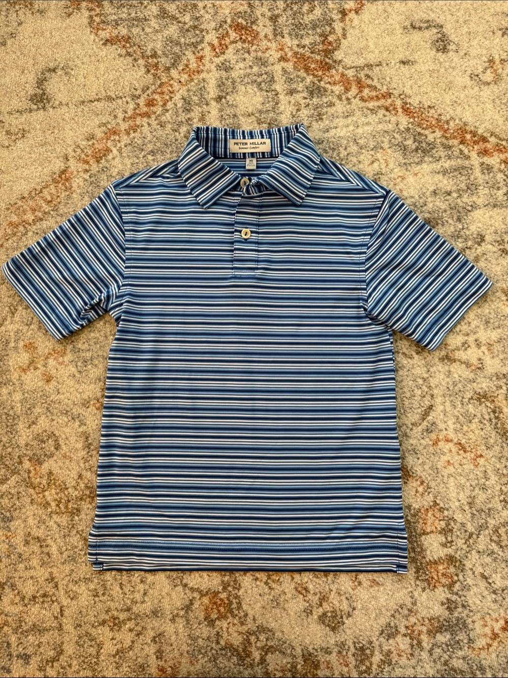 Peter Millar Blue & White Striped Boys performance XS (5-6) Polo. Like new.